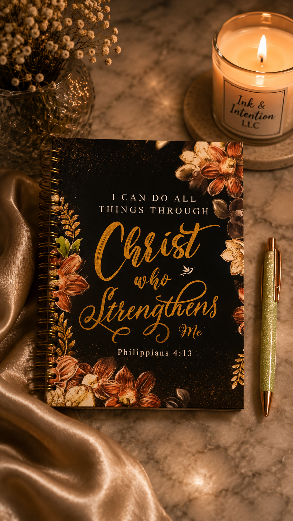 Philippians 4:13 (Black + Floral)